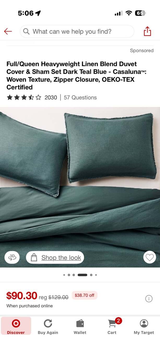 Full/Queen Heavyweight Linen Blend Duvet Cover  Sham Set Dark Teal Blue-Casaluna